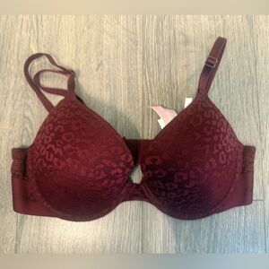 PINK Victoria's Secret Deep Red Leopard Textured Wear Everywhere Push-up Bra